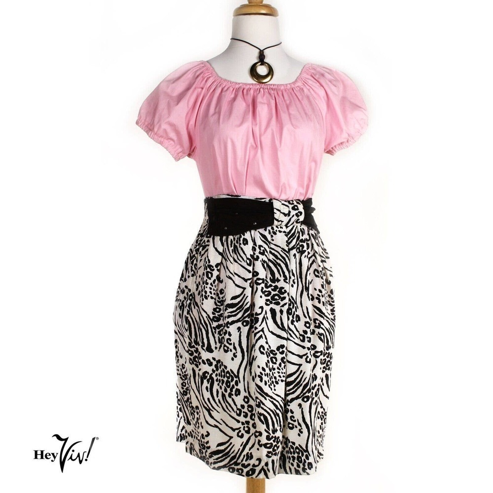Vintage 80s Maren Pencil Skirt Wild Black & White Animal Print W26-29 - Hey Viv